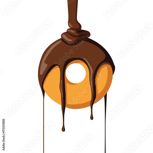 Chocolate sauce dripping onto a classic donut, creating delicious drips.
