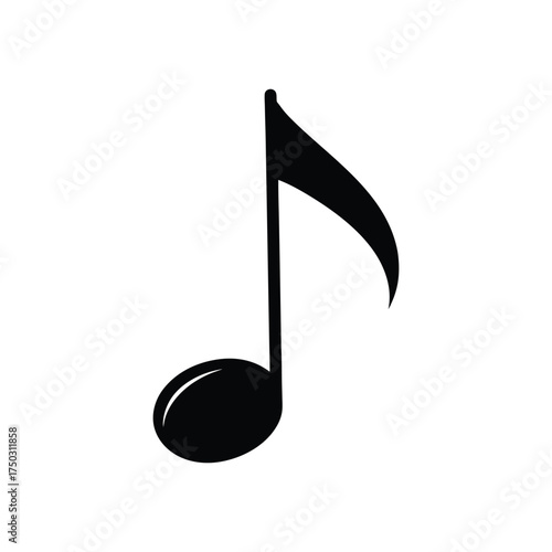 Black Silhouette of a Single Eighth Musical Note on White Background eighth note quaver