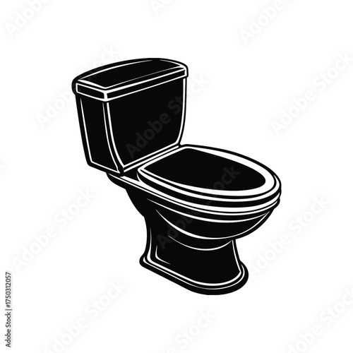 Black Silhouette of a Toilet with Open Lid and Stylized Details bathroom restroom