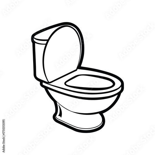 Outline Illustration of a Toilet with Open Lid on White Background bathroom restroom