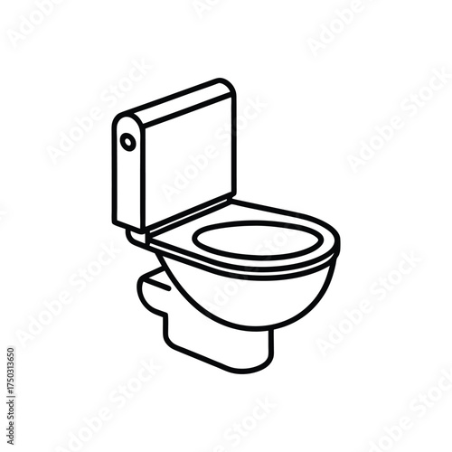 Toilet with Lid Up Isometric Line Art Icon Keywords: toilet, bathroom, sanitary, fixture, plumbing, hygiene, clean, home