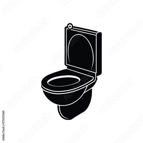 Toilet with Lid Up Silhouette Icon Keywords: toilet, bathroom, sanitary, fixture, plumbing, hygiene, clean, home, house
