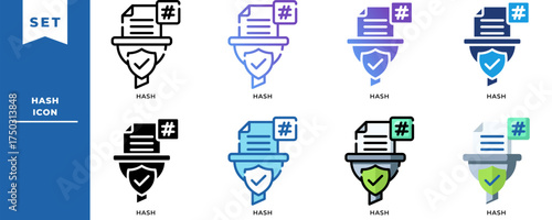 Hash Security Icon Set - Data Encryption, Blockchain, Digital Verification, and Cyber Protection Symbols