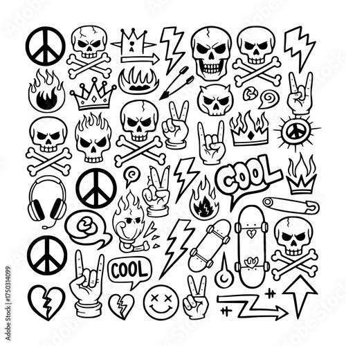 Action-Packed Skull Icons, Graphic Design, Creative Studio, Illustration, Urban Environment, Top View, Logo and Icon Elements