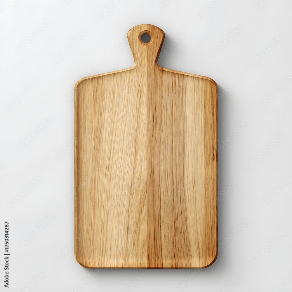 Fototapeta premium Wooden Cutting Board with Handle on Light Surface for Kitchen Use