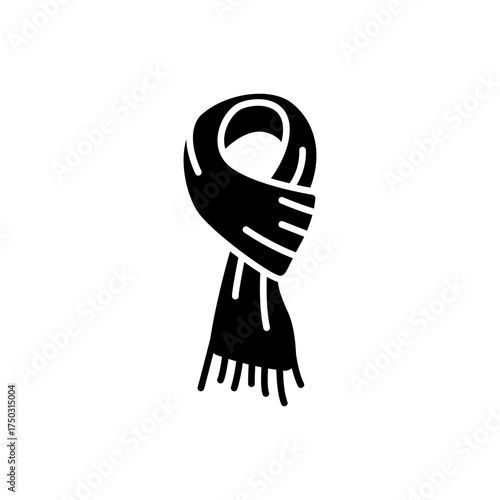 Winter knitted wool scarf accessory flat black icon