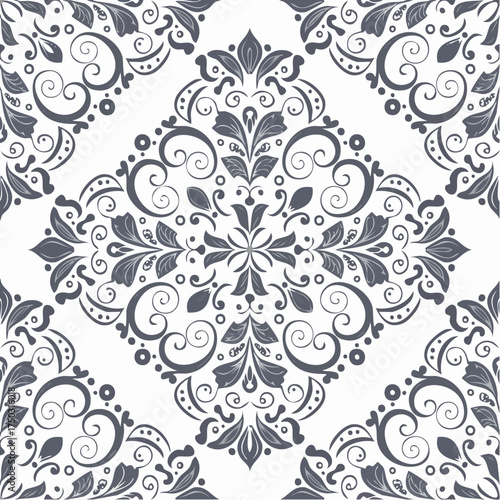 Baroque damask seamless pattern black and white floral texture
3