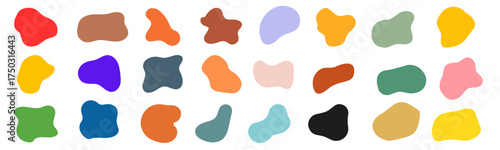 Organic shape round form set. Colorful doodle abstract liquid blob, wavy different form. Soft round oval pattern background. Vector illustration 