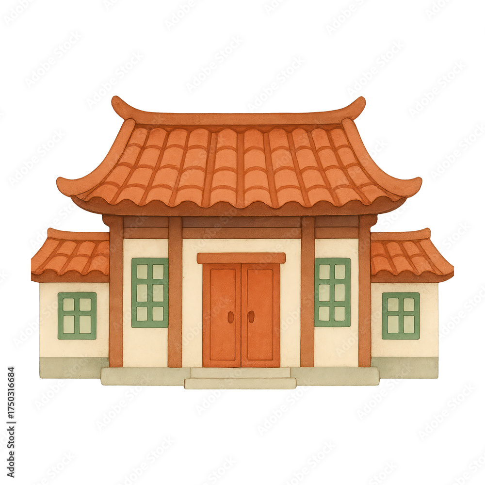 Fototapeta premium PNG Traditional Asian architectural illustration.