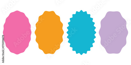 Zig zag wavy edge frame or border shapes set. Wave scalloped edge border in flat retro style. Picture or photo frames, empty text boxes, label, tags on white background. 