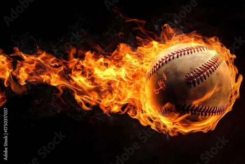 The intense visual of a burning baseball set against an eerie black background.