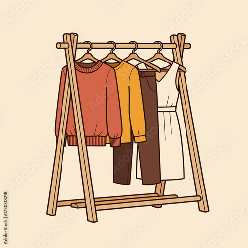 clothes rack with colorful outfits clip art preview
