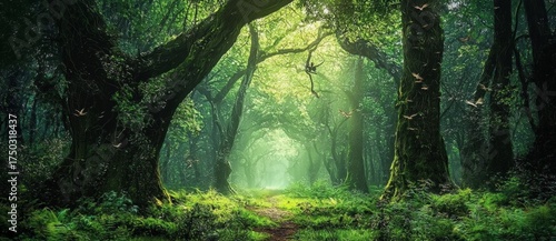 Explore the enchanting beauty of a forest filled with fantasy elements.
