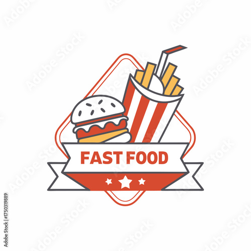 Fast Food Emblem with Burger Fries and Drink hamburger french fries