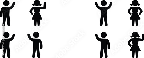 Diverse Human Silhouettes Waving Hands on White Background people figures