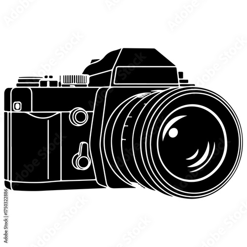 Digital SLR Equipment Graphic for Studio Branding, Modern Cameraman Tool or Image Capture Device, project representing professional image capture, technology, and the art of taking a photo.