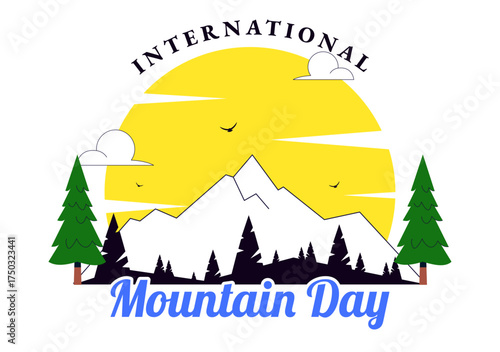 International Mountain Day Vector Illustration Celebrated on December 11, Featuring Mountain Landscape, Green Valleys, and Trees in a Flat Background