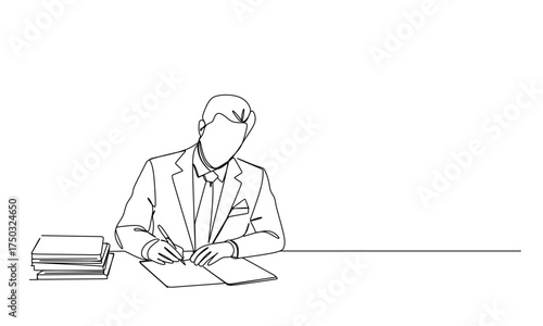Minimalist Line Art Man women Taking Notes in a Meeting, Drawn with One Continuous Line
