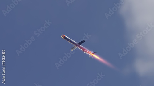 Quadro su tela Missile attack. Cruise missile flying. Missile launch.