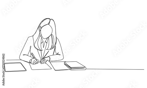 Minimalist Line Art Man women Taking Notes in a Meeting, Drawn with One Continuous Line