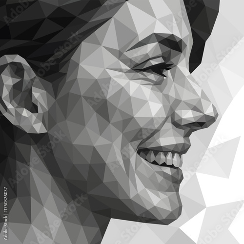 woman face - black and white low poly design style (artwork2)