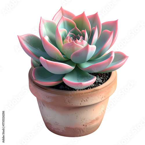 Pastel Pink & Green Echeveria Succulent Plant in Terracotta Pot on Black Background - Minimalist Houseplant Decor & Botanical Art
