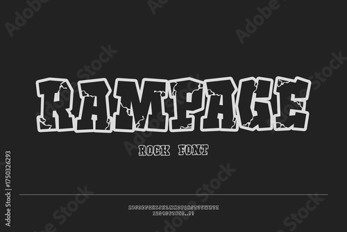 Rampage Font. Combination Bold rock wall Alphabet,Y2k Artwork Streetwear Style, Uppercase and Number, Design for apparel, sport, clothing, brand, movie, cartoon comic.Vector Illustration a Graffity