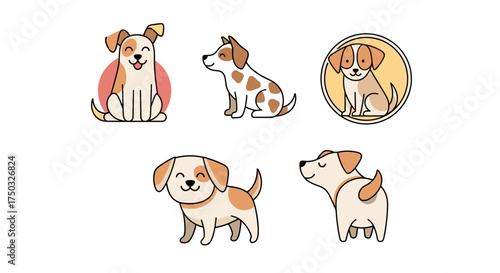 A collection of adorable cartoon puppies in various playful poses and styles.