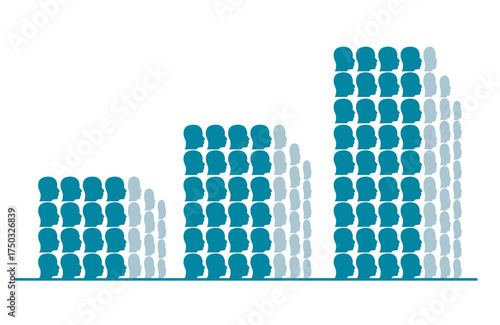 Population growth chart. Increase social development, global demography and people evolution chart. Social media network.