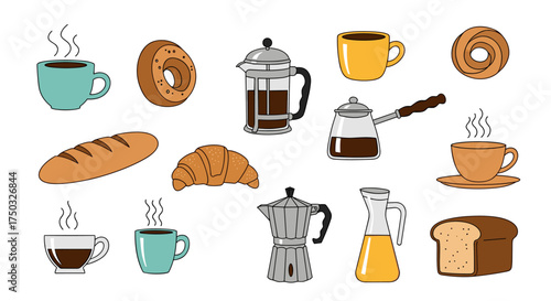 A charming collection of freshly baked pastries and hot beverages perfect for your morning.