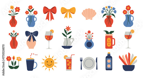 A vibrant collection of charming decorative elements and festive beverages perfect for celebrations and everyday cheer.