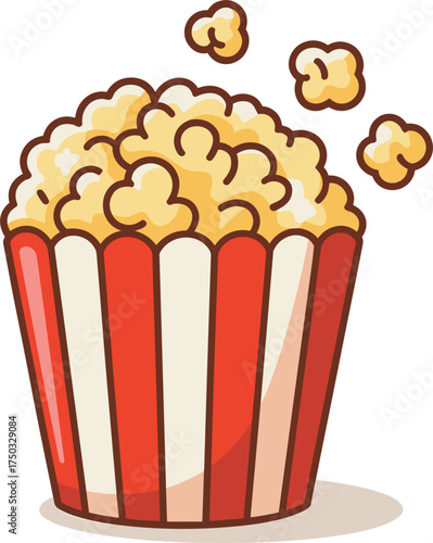 Red and White Striped Popcorn Bucket with Popcorn snack food