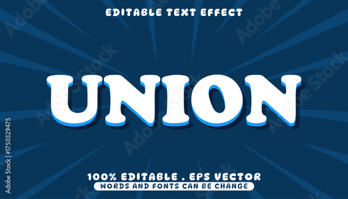 Editable Union Text Effect with Shadow and Outline on Blue Radial Background