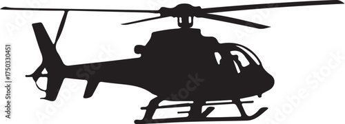 Black silhouette of a helicopter in flight white aviation