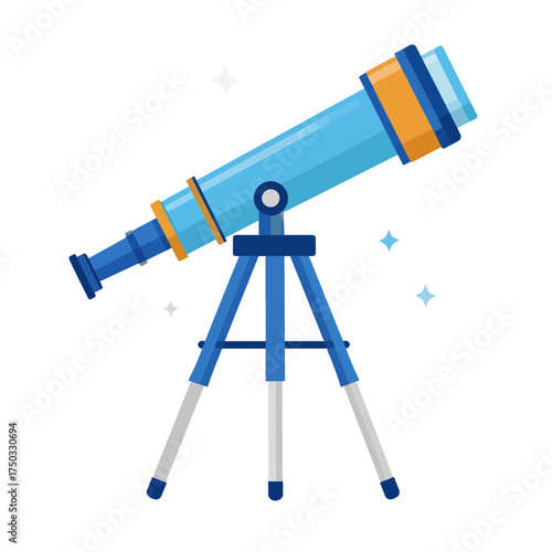 Illustration of a blue telescope on a tripod for astronomical observation.