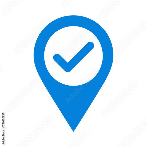 Blue Location Pin with Check Mark Symbol.