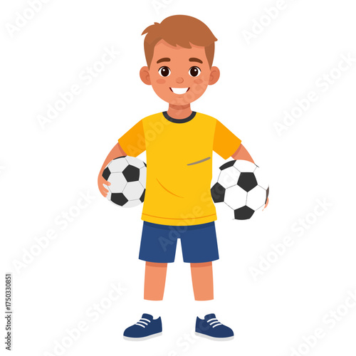 Boy Holding Soccer Balls A Young Athletes Passion for the Game.