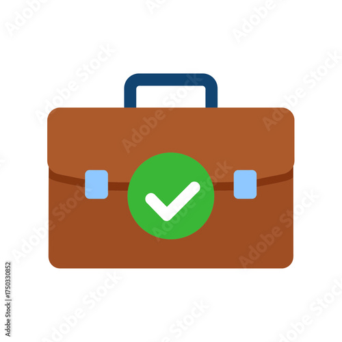 Brown Briefcase with Green Check Mark Symbolizing Success.