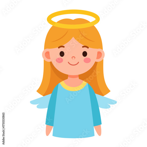 Cartoon Angel Girl with Halo and Wings Illustration.
