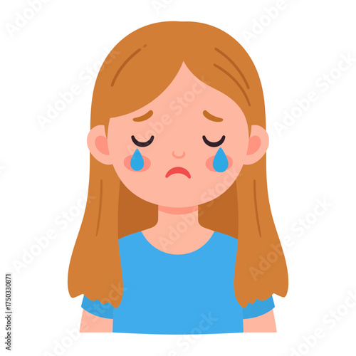 Cartoon girl with tears streaming down her face expressing sadness.