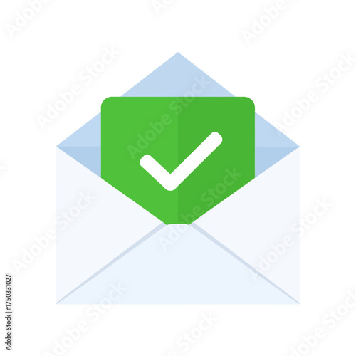 Email confirmation with green checkmark inside an open envelope.