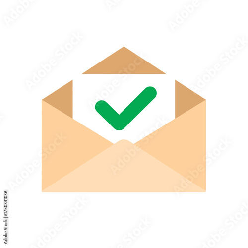 Envelope with Green Checkmark Successful Communication and Confirmation.