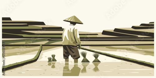 Working the Rice Fields A Traditional Asian Farming Scene