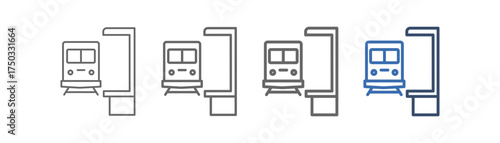 outline icon set train station with train and station design