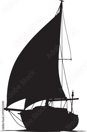 Black silhouette of a sailboat with full sails sailing