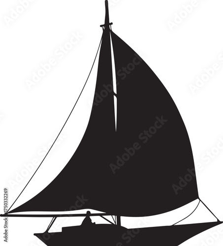 Black silhouette of a sailboat with sails unfurled