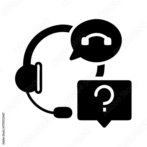 Headset with question mark and phone receiver in bubbles