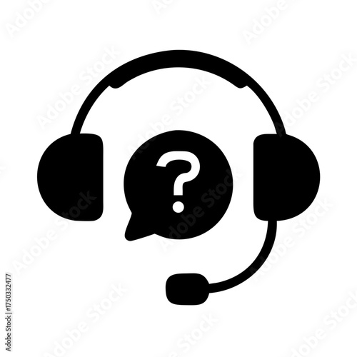 Headset with microphone and question mark in a bubble