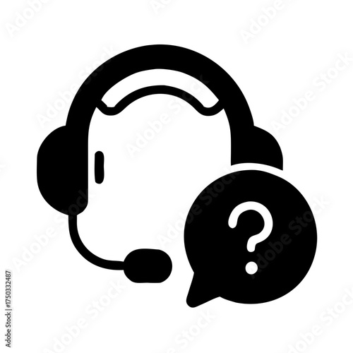 Illustration of headset with question mark speech bubble