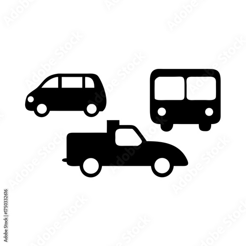 Silhouette of van bus and pickup truck transportation